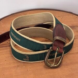 Pinehurst Golf Canvas Leather Belt Mens Size 42 Brass Buckle Green Khaki